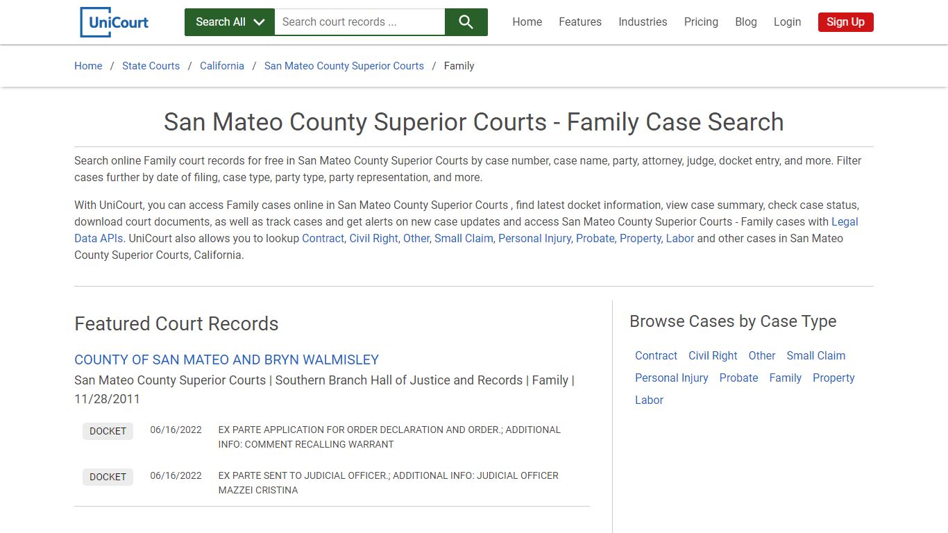 San Mateo County Superior Courts - Family Case Search