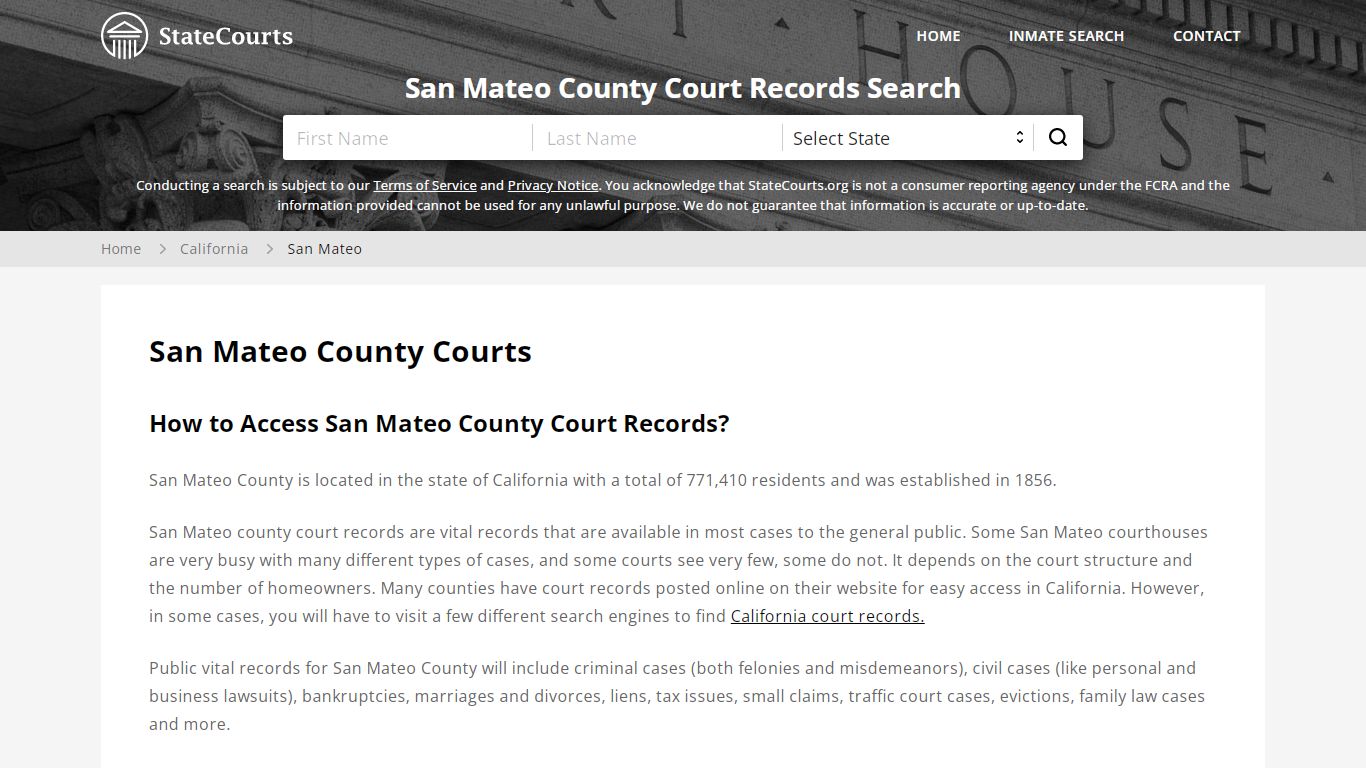 San Mateo County, CA Courts - Records & Cases - StateCourts