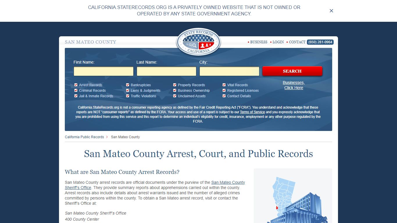 San Mateo County Arrest, Court, and Public Records